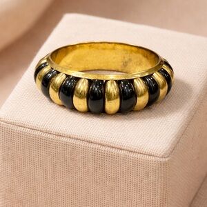 Vintage Gold & Black Chunky Bangle Bracelet | Statement Retro Jewelry